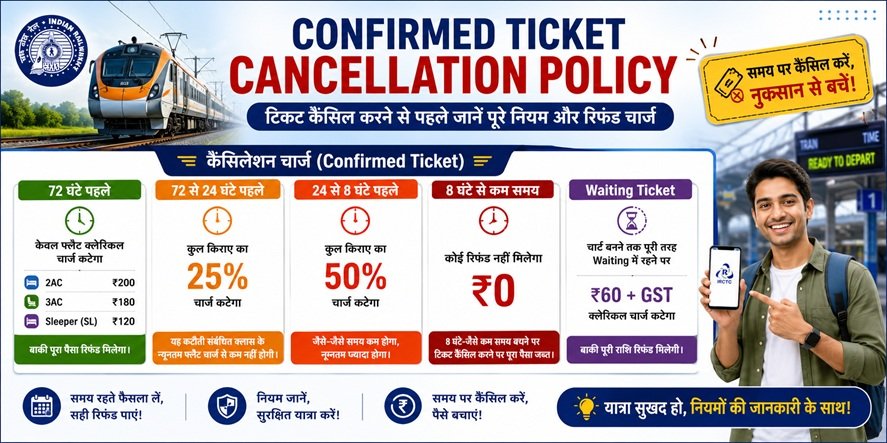 Confirmed Train Ticket Cancellation Rules 2026: जानिए टिकट कैंसिल करने पर कितना मिलेगा रिफंड